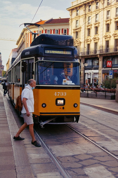 Vintage Tram in the Heart of Milan, Italy