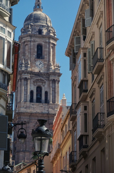 Malaga's Historic City Center with a Church Tower