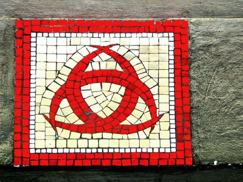 Stained Glass Pane with Red and White Stripes