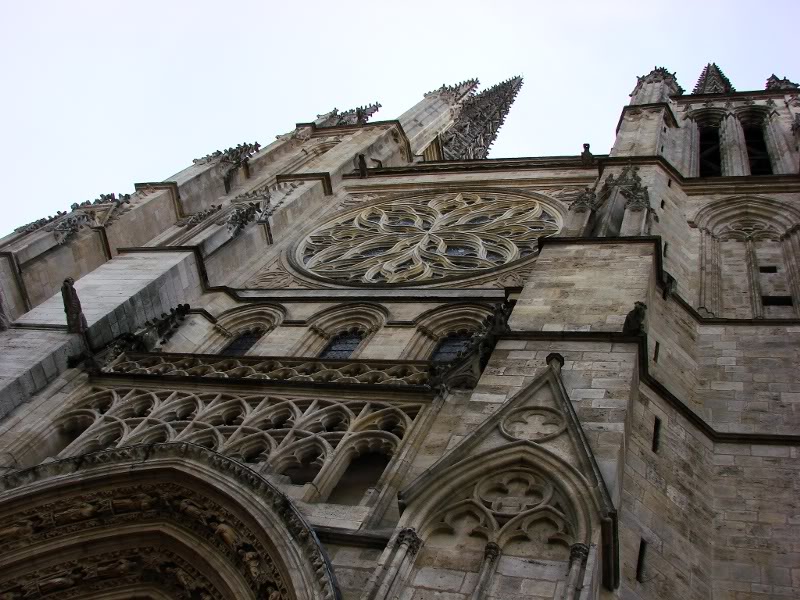 Gothic Cathedral Exterior with Stained Glass Windows